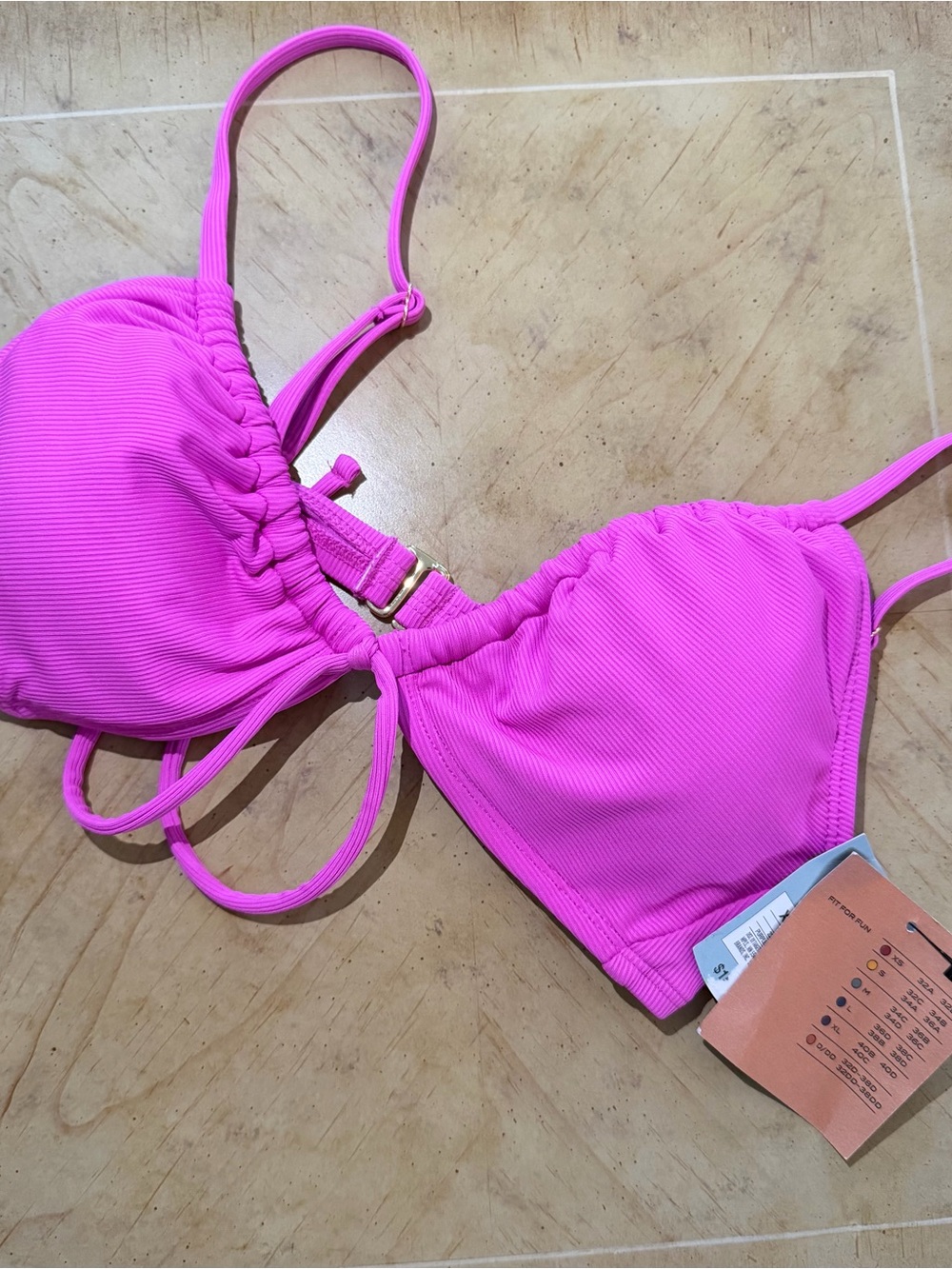 Shade & Shore Bright Pink Ribbed Bikini Top
